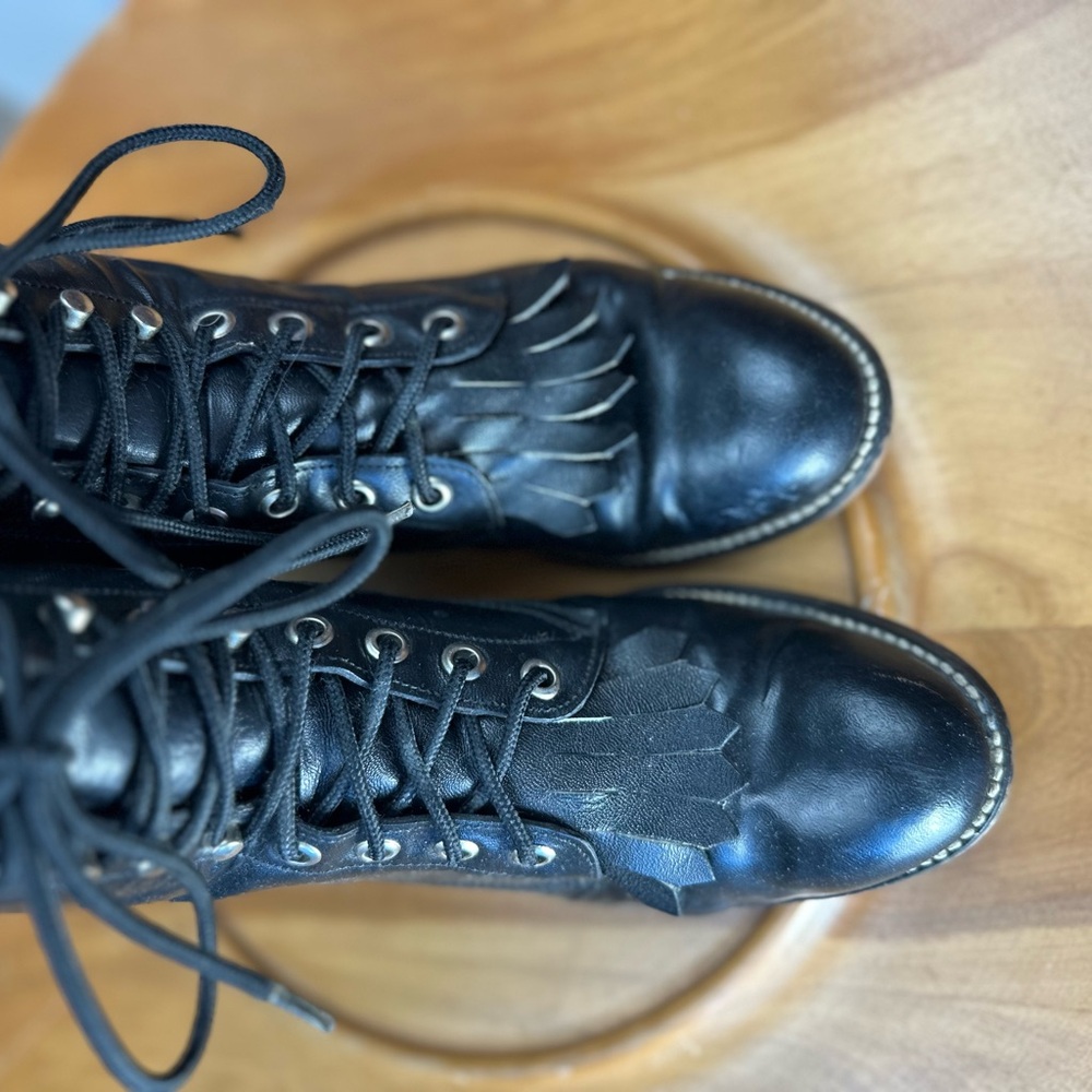 Justin Junior vintage Kiltie Roper Black Lace Up Durable Leather round toe boots - Picture 5 of 9